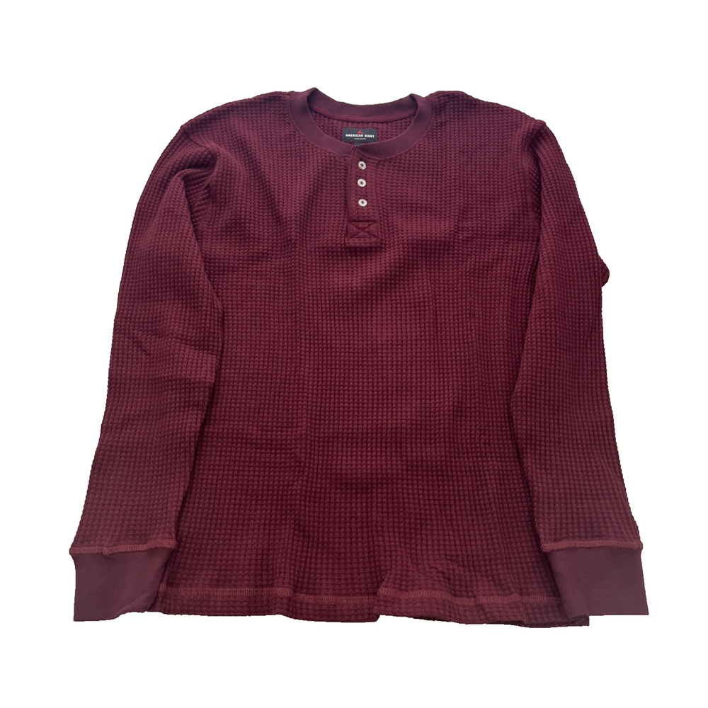 American Giant Waffle Long Sleeve Henley Mens L Zinfandel Red Shirt Slim Knit